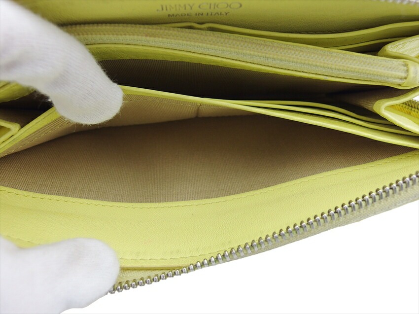 長財布 ラウンドファスナー 財布 スタースタッズ レディース ラインストーン付き イエロー シルバー ゴールド 中古