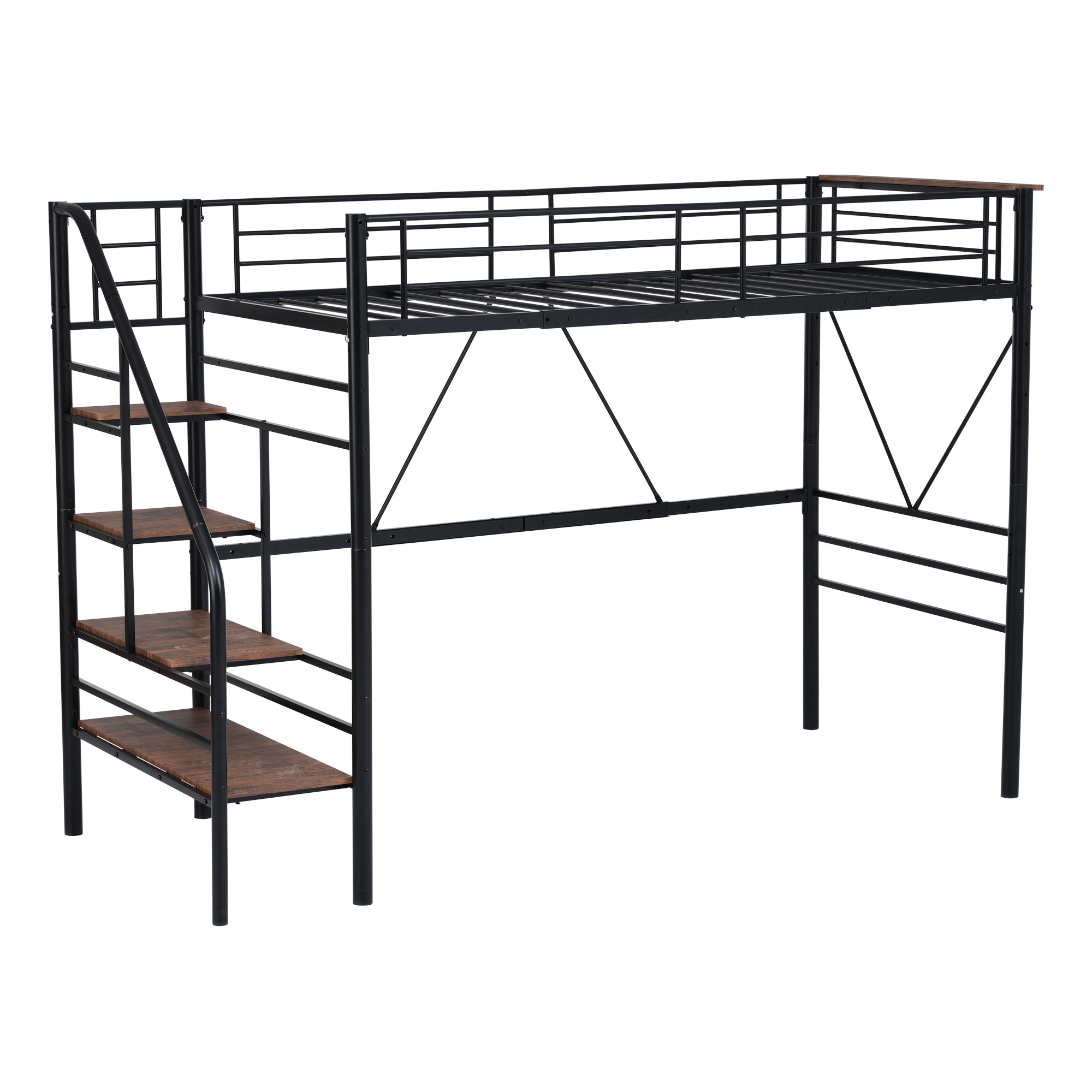 Sロフトベッド階段付きSパイプベッドシングル収納 スチール耐震【Sシングル】 S ロフトベッド 階段付き S パイプベッド シングル コンセント付き