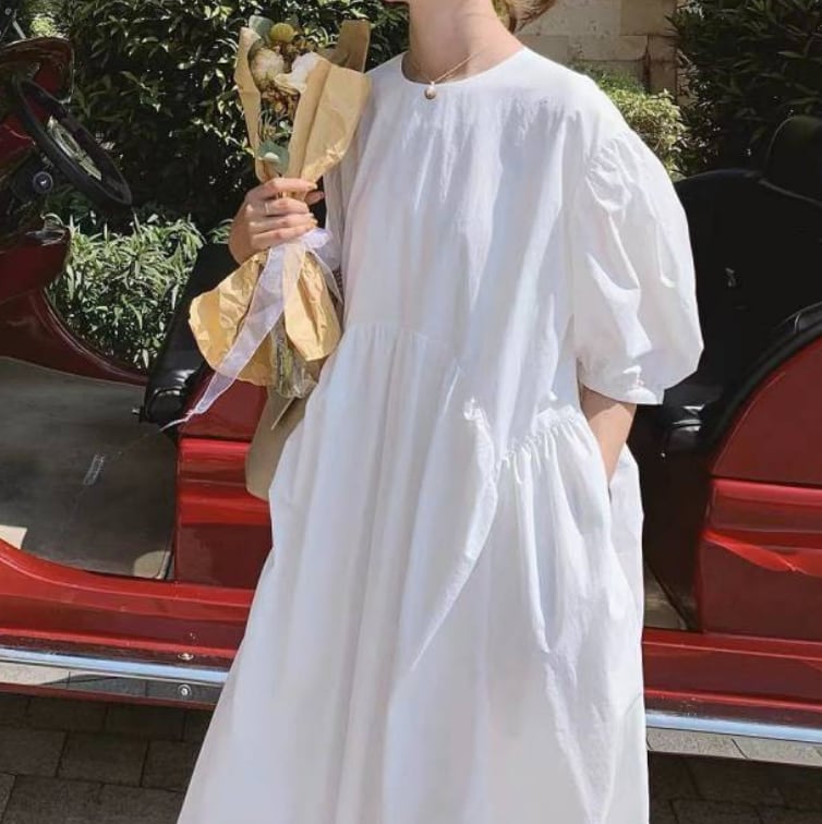 ワンピース 上着 人気 おすすめ おしゃれ お洒落 激安 安い プチプラ ブラウス シャツ 長袖 ロング ふわふわ パフスリーブ ふんわり オーバーサイズ 無地 コットン 綿 着痩せ lon