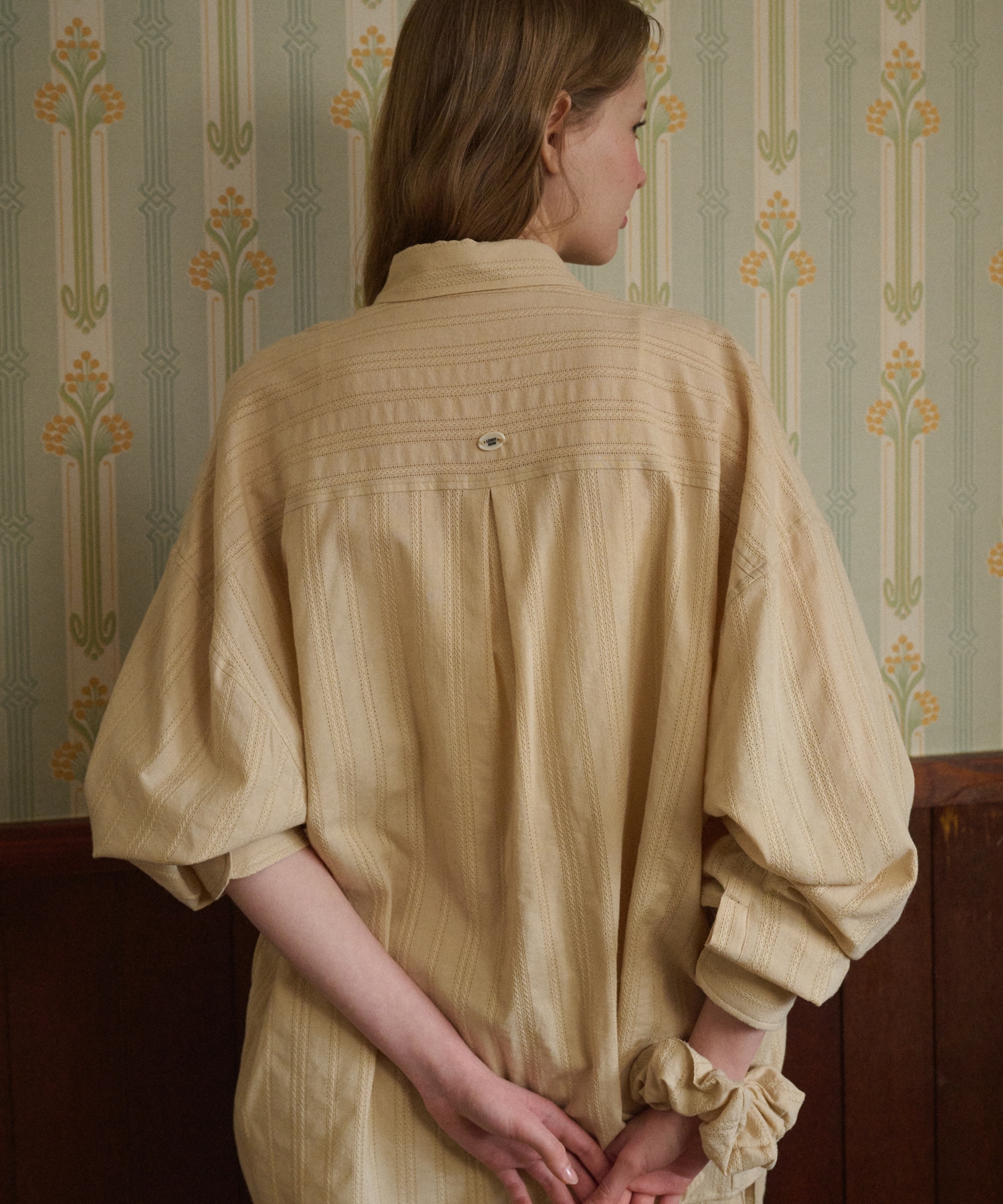 Rope-Wide Cotton Shirt [Beige]