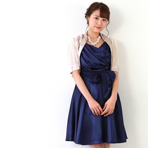 レンタル ドレス レンタル 6点セットゴージャスフレアドレス ネイビーワンピース 結婚式 二次会 謝恩会 パーティー お呼ばれ 大人 レディース ミディアム 紺 青 リボン S M L XL