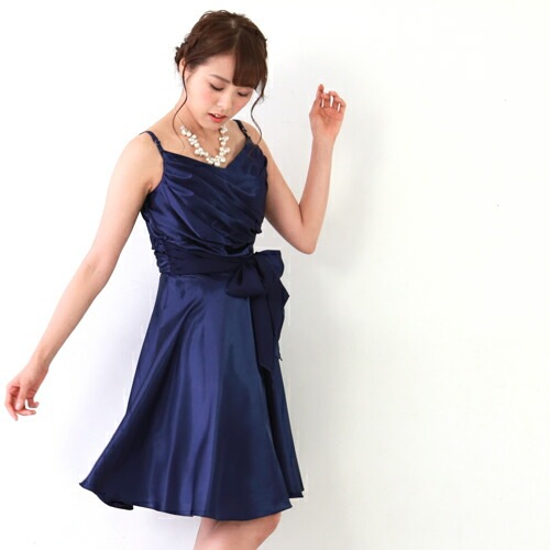 レンタル ドレス レンタル 6点セットゴージャスフレアドレス ネイビーワンピース 結婚式 二次会 謝恩会 パーティー お呼ばれ 大人 レディース ミディアム 紺 青 リボン S M L XL