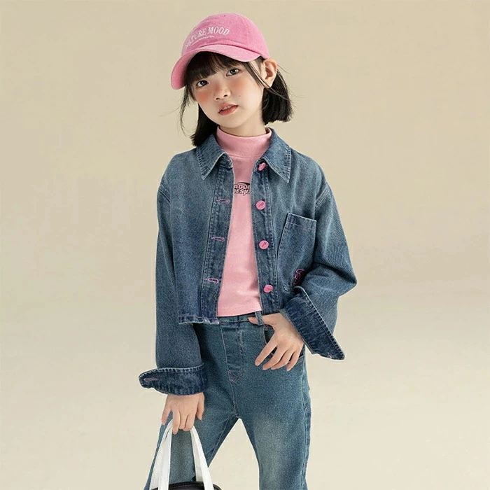 デニムジャケット キッズ デニム ジャケット シャツジャケット ジャンパー Gジャン 長袖 女の子 ミドル丈 上着 女児 防風 春 秋 冬 秋冬用 春秋用 通園 通学 入学 男女兼用 アウター おしゃ