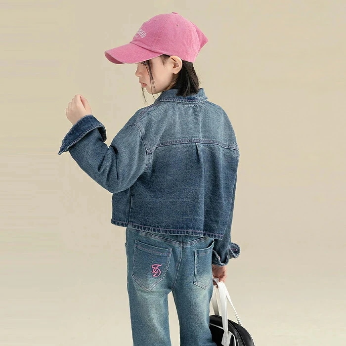 デニムジャケット キッズ デニム ジャケット シャツジャケット ジャンパー Gジャン 長袖 女の子 ミドル丈 上着 女児 防風 春 秋 冬 秋冬用 春秋用 通園 通学 入学 男女兼用 アウター おしゃ