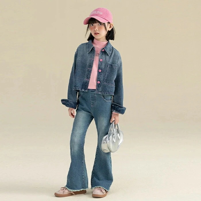 デニムジャケット キッズ デニム ジャケット シャツジャケット ジャンパー Gジャン 長袖 女の子 ミドル丈 上着 女児 防風 春 秋 冬 秋冬用 春秋用 通園 通学 入学 男女兼用 アウター おしゃ