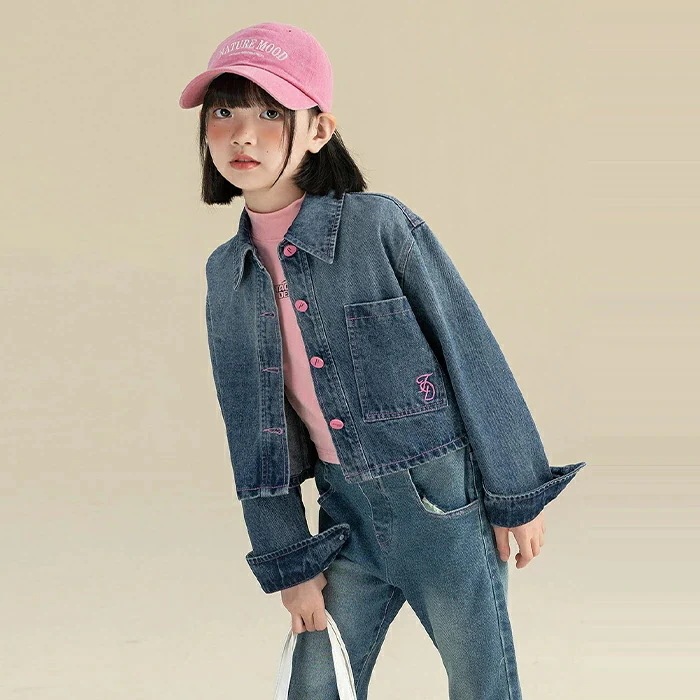 デニムジャケット キッズ デニム ジャケット シャツジャケット ジャンパー Gジャン 長袖 女の子 ミドル丈 上着 女児 防風 春 秋 冬 秋冬用 春秋用 通園 通学 入学 男女兼用 アウター おしゃ