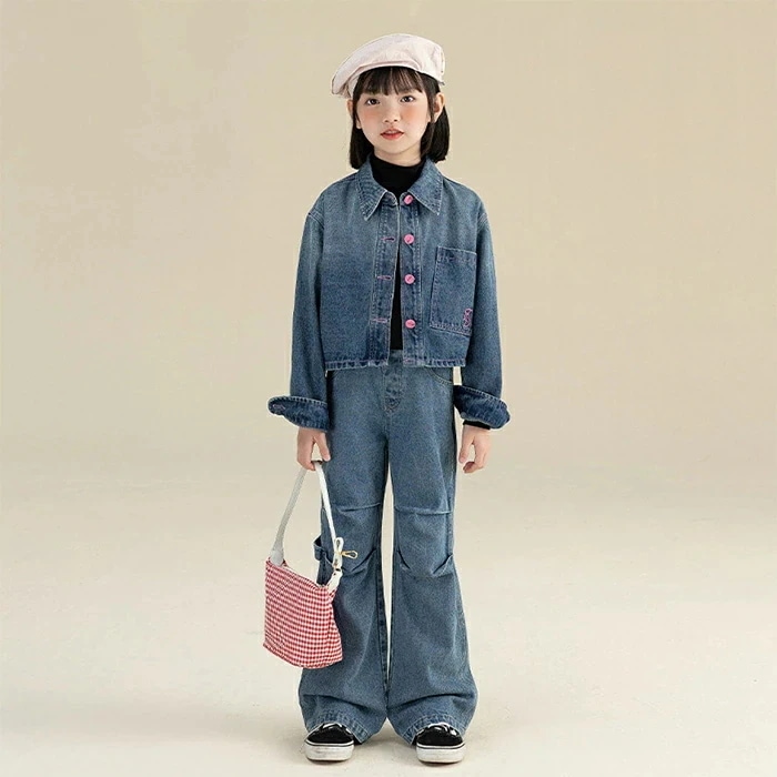 デニムジャケット キッズ デニム ジャケット シャツジャケット ジャンパー Gジャン 長袖 女の子 ミドル丈 上着 女児 防風 春 秋 冬 秋冬用 春秋用 通園 通学 入学 男女兼用 アウター おしゃ