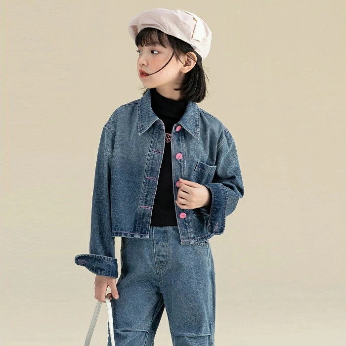 デニムジャケット キッズ デニム ジャケット シャツジャケット ジャンパー Gジャン 長袖 女の子 ミドル丈 上着 女児 防風 春 秋 冬 秋冬用 春秋用 通園 通学 入学 男女兼用 アウター おしゃ