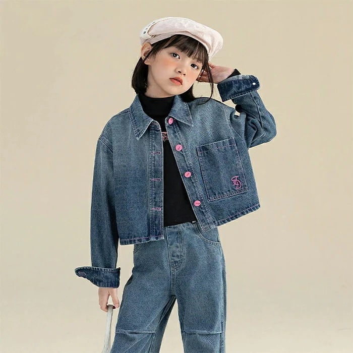 デニムジャケット キッズ デニム ジャケット シャツジャケット ジャンパー Gジャン 長袖 女の子 ミドル丈 上着 女児 防風 春 秋 冬 秋冬用 春秋用 通園 通学 入学 男女兼用 アウター おしゃ