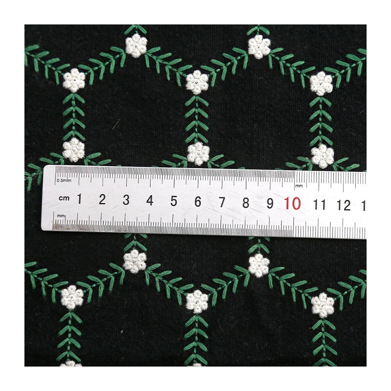 夏季新品限定幅120cm 90cm単位 生地 布 綿麻生地 刺繍生地 花柄 六角形 手芸 裁縫 DIY 黒 カーキグ
