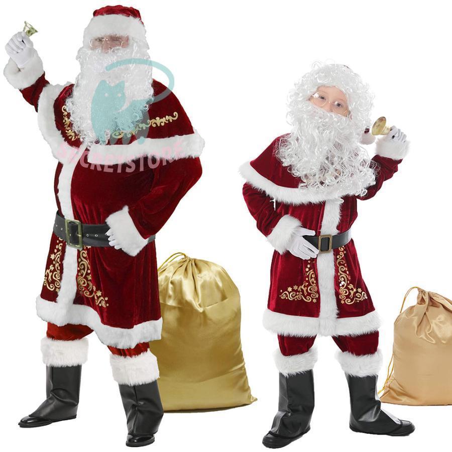 【 2025新作最安値に挑戦】 クリスマス サンタクロース 衣装 メンズ 大人子供用 豪華 サンタ コスプレ サンタコス コスチューム髭 ヒゲ ひげ カツラ ウィッグ 袋 イベント パーティー