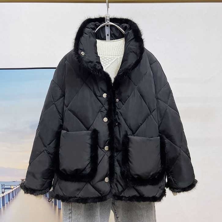 中綿コート レディース アウター キルティングジャケット 切り替え フェイクファー ノーカラー キルティング 薄手 マニッシュ 薄手 韓国風 幾何学模様  ロング丈 軽い 軽量  冬服 厚手 中綿コート レディース アウター キルティングジャケット 切り替え