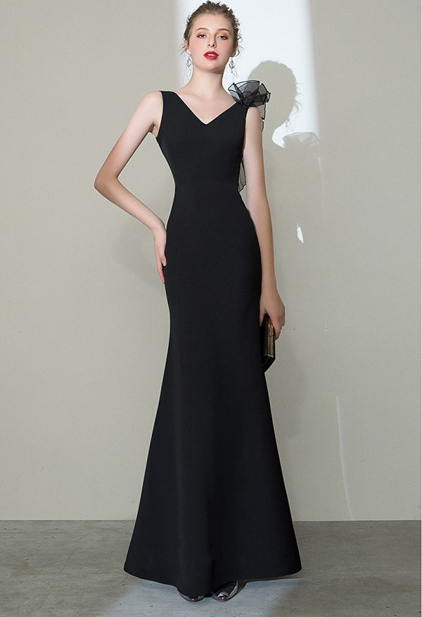 ロングドレス 演奏会 黒 マーメイドライン パーティードレス ロング丈 演奏会用 ピアノ発表会 舞台衣装 ステージドレス セレモニー フォーマルドレス ノースリーブ オールシーズン 大きいサイズ Vネ