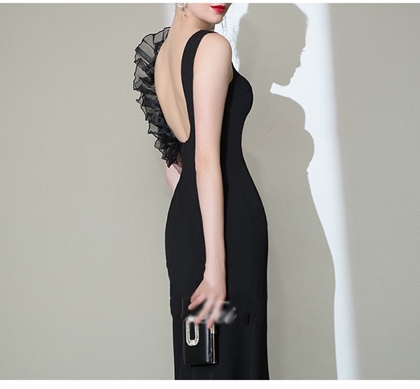 ロングドレス 演奏会 黒 マーメイドライン パーティードレス ロング丈 演奏会用 ピアノ発表会 舞台衣装 ステージドレス セレモニー フォーマルドレス ノースリーブ オールシーズン 大きいサイズ Vネ