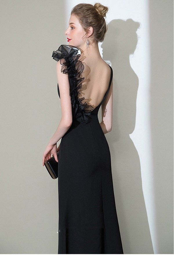 ロングドレス 演奏会 黒 マーメイドライン パーティードレス ロング丈 演奏会用 ピアノ発表会 舞台衣装 ステージドレス セレモニー フォーマルドレス ノースリーブ オールシーズン 大きいサイズ Vネ