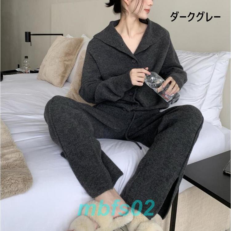 セットアップ レディース 秋冬 ニット ニットセーター ニットカーディガン ワイドパンツ 着痩せ きれいめ タートルネック 長袖 ニット 通勤 カジュアル 冬