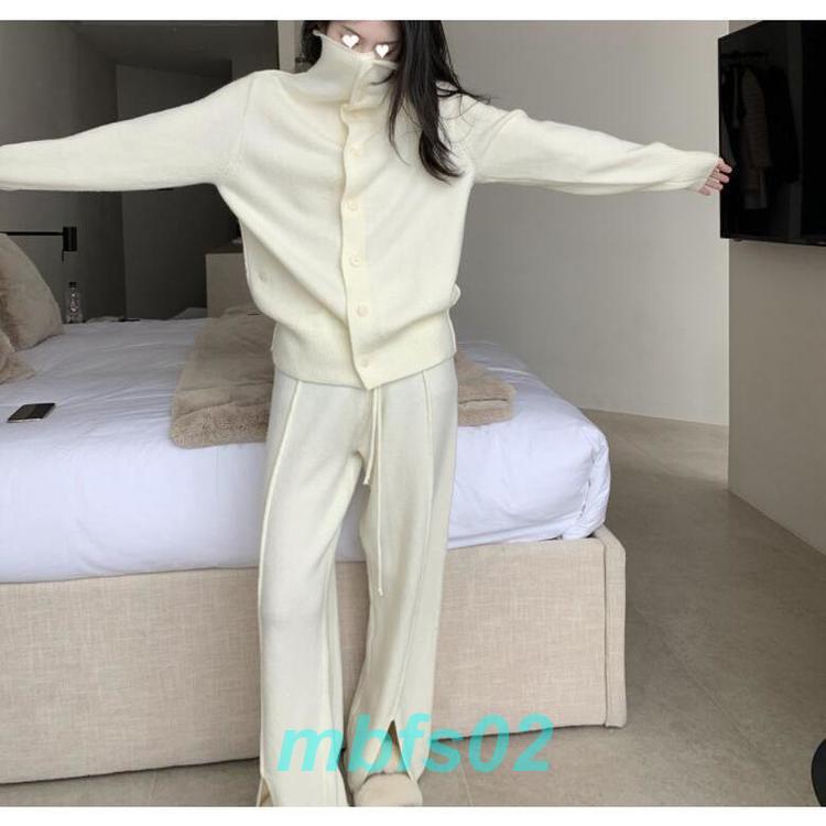 セットアップ レディース 秋冬 ニット ニットセーター ニットカーディガン ワイドパンツ 着痩せ きれいめ タートルネック 長袖 ニット 通勤 カジュアル 冬