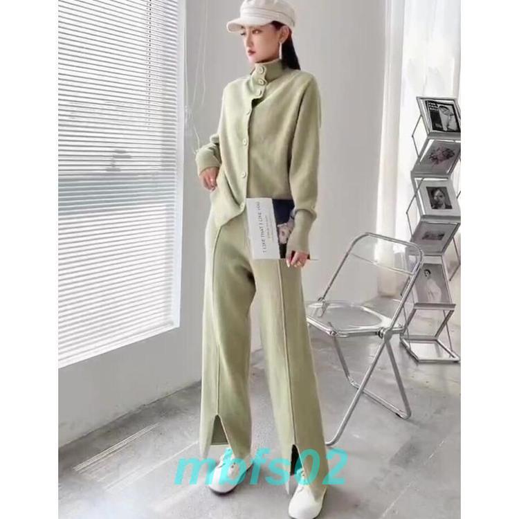 セットアップ レディース 秋冬 ニット ニットセーター ニットカーディガン ワイドパンツ 着痩せ きれいめ タートルネック 長袖 ニット 通勤 カジュアル 冬