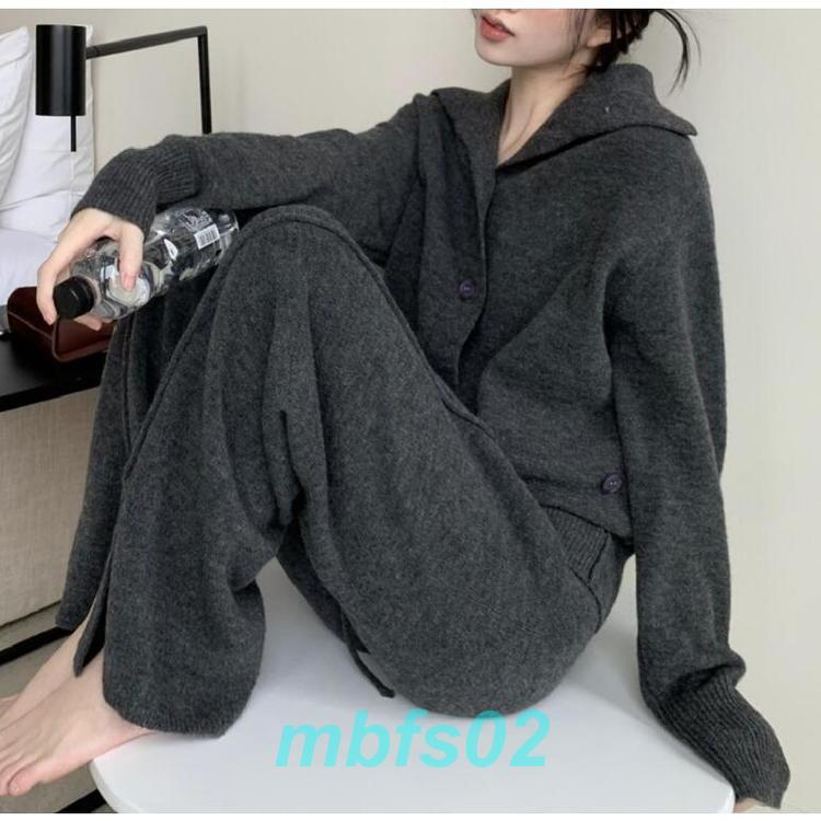 セットアップ レディース 秋冬 ニット ニットセーター ニットカーディガン ワイドパンツ 着痩せ きれいめ タートルネック 長袖 ニット 通勤 カジュアル 冬