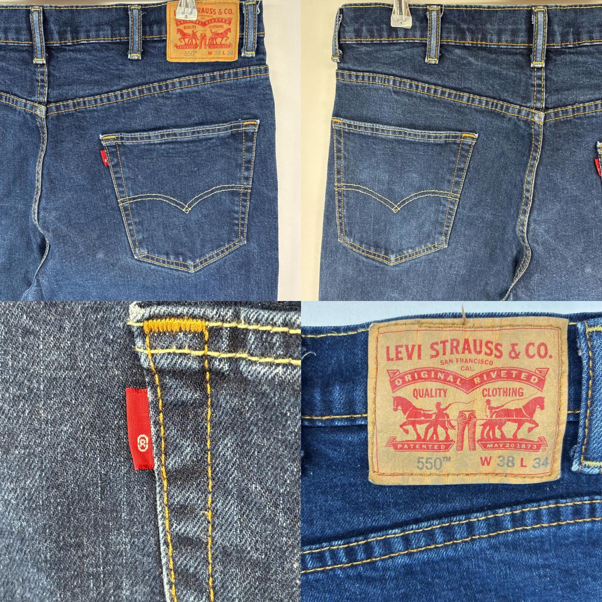 古着 デニムパンツ 550 テーパード 5ポケット ストレッチ ジーンズ ジーパン 色落ち w38 L34 ブルー メンズ 古着 デニムパンツ 550 テーパード 5ポケット ストレッチ ジーンズ ジーパン 色落ち w38 L34 ブルー メンズ