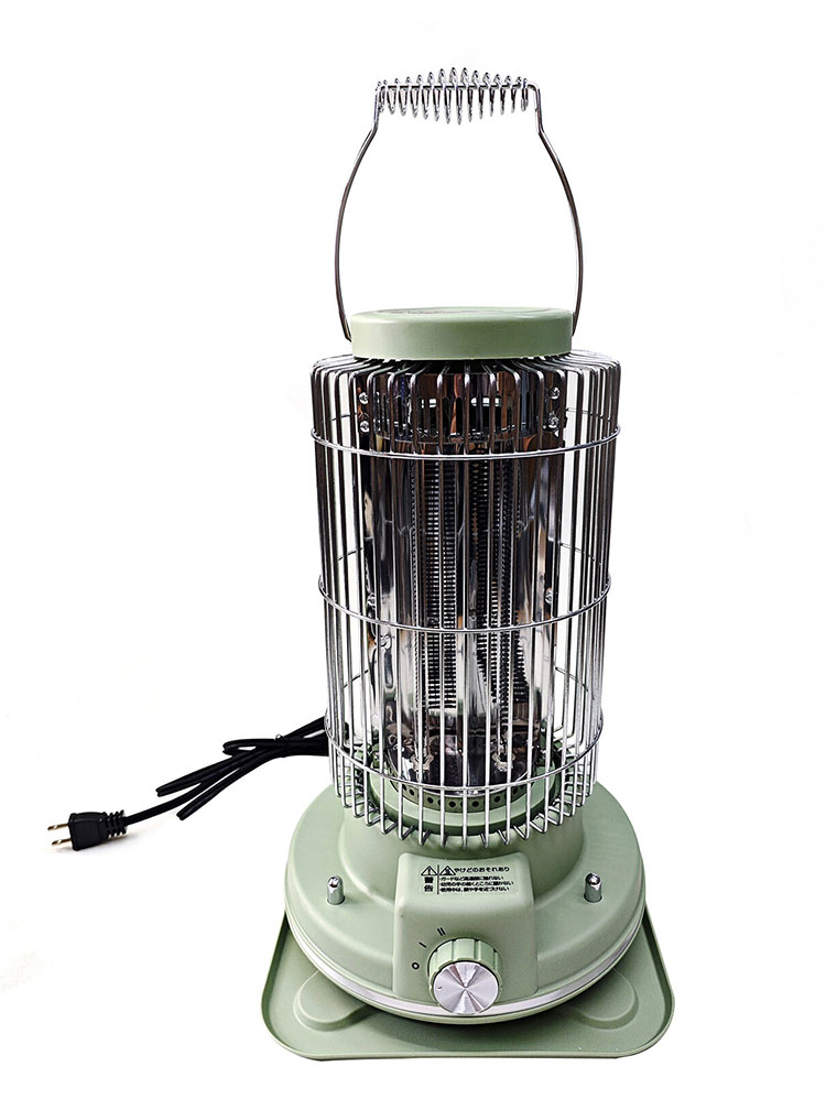電気ストーブ レトロ調電気ストーブ 段階パワー切替(弱/強) 軽量 約1.6kg 遠赤外線 静音設計 レトロデザイン 安全装置 転倒時自動OFF付き RM-216H グリーン ROOMMATE
