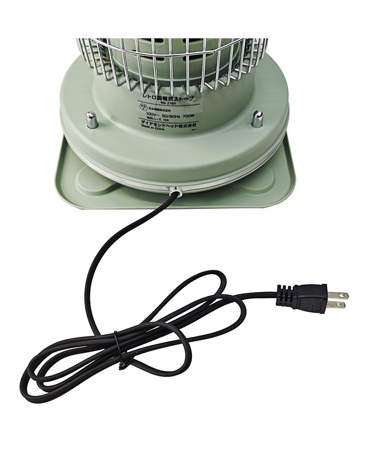電気ストーブ レトロ調電気ストーブ 段階パワー切替(弱/強) 軽量 約1.6kg 遠赤外線 静音設計 レトロデザイン 安全装置 転倒時自動OFF付き RM-216H グリーン ROOMMATE