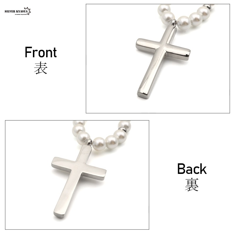 喜平パールチェーンネックレス クロス [n448-silver]