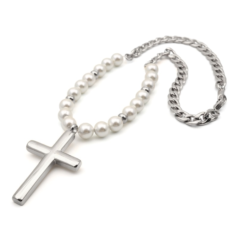 喜平パールチェーンネックレス クロス [n448-silver]