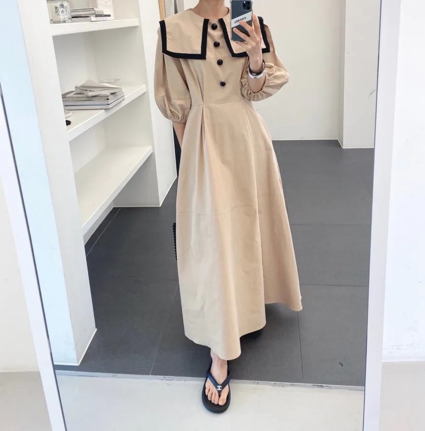 ワンピース Aラインワンピース フレアワンピース ロングワンピース ロング丈 マキシ丈 タック