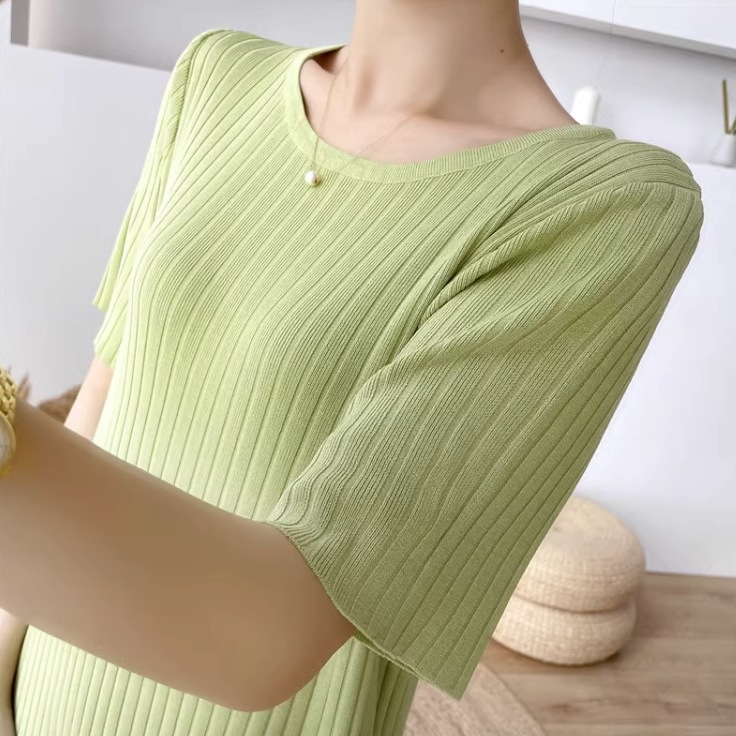 ワンピース ワンピドレス ロング ロング丈 袖あり 半袖 ラウンドネック 襟なし セミフレア Aライン ハイウエスト リブ リブニット かわいい 大人可愛い シンプル おしゃれ アジアン エスニック