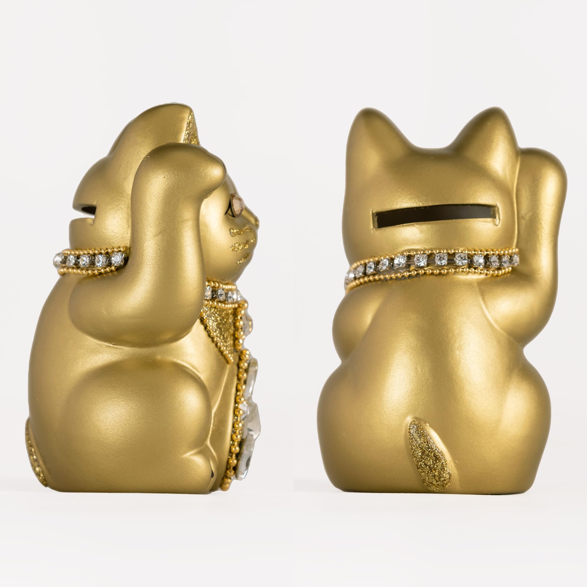 ご縁猫 ジュエリーキャット(S-SIZE 金 Gold）右手あげ/陶器