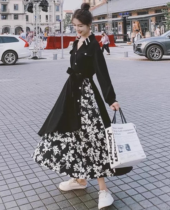 レディース ワンピース シャツワンピ 長袖 ワイド タイト スリム Aライン 切り替え ドッキング ベルト ウエストマーク ウエストリボン 配色 かわいい 大人可愛い カジュアル こなれ感 とろみ感