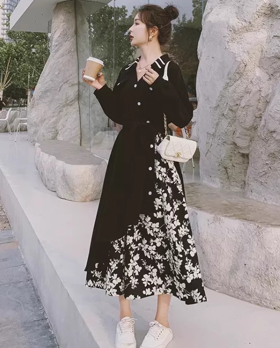 レディース ワンピース シャツワンピ 長袖 ワイド タイト スリム Aライン 切り替え ドッキング ベルト ウエストマーク ウエストリボン 配色 かわいい 大人可愛い カジュアル こなれ感 とろみ感