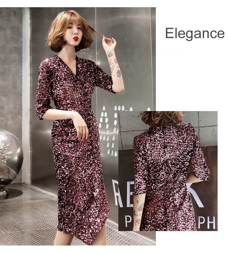 パーティードレス ミモレ丈 膝丈 カッコイイ キラキラ 個性的 袖あり パープル タイト 結婚式 二次会 お呼ばれ ドレス フォーマル 演奏会 ピアノ 発表会 ドレス ワンピース 大人 きれいめ カシ