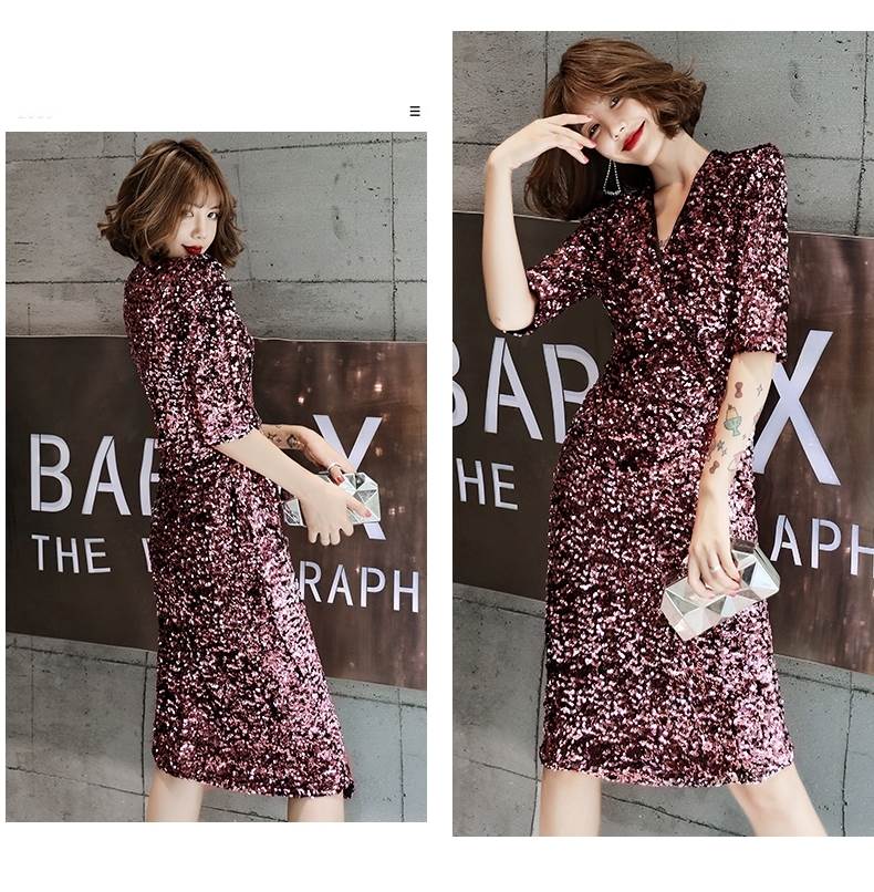 パーティードレス ミモレ丈 膝丈 カッコイイ キラキラ 個性的 袖あり パープル タイト 結婚式 二次会 お呼ばれ ドレス フォーマル 演奏会 ピアノ 発表会 ドレス ワンピース 大人 きれいめ カシ