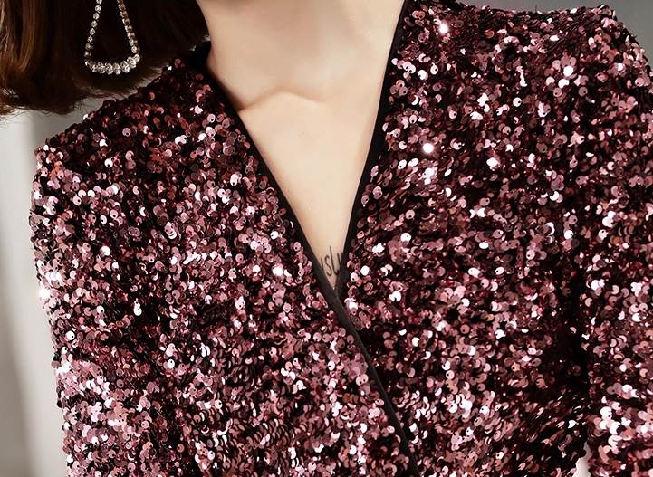 パーティードレス ミモレ丈 膝丈 カッコイイ キラキラ 個性的 袖あり パープル タイト 結婚式 二次会 お呼ばれ ドレス フォーマル 演奏会 ピアノ 発表会 ドレス ワンピース 大人 きれいめ カシ