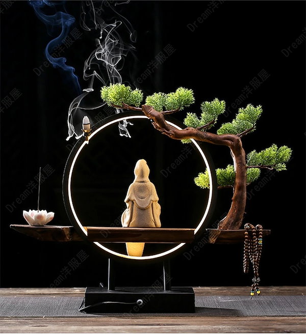 倒流香観音 自在観音 仏像香炉 香座 置物 倒流 香