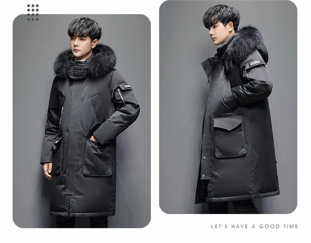 ダウンコート ダウンジャケット ロング 大きいサイズ メンズ 防風 ロングダウンジャケット コート フードき アウター ロング かっこいい メンズファッション 防寒 雪 あったか ブラック アイボリー