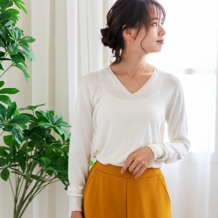 シルク Vネック プルオーバー セーター 長袖 トップス ニットトップス シルク100％ レディース シルクセーター あたたかい 暖かい 敏感肌 肌にやさしい 日本製 h01