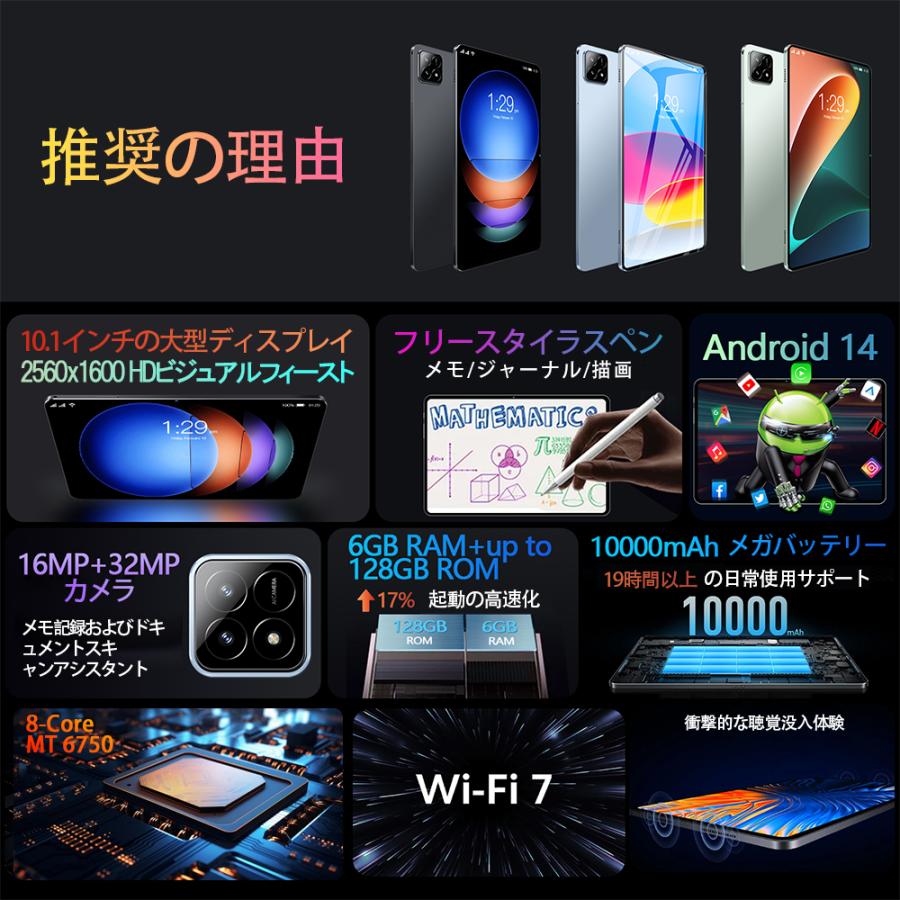 Android15 タブレット PC 本体 10インチ FullHD 2in1 軽量 SIM+Wi-Fiモデル GPS 電話 8+256GB 2024 最新作 コスパ最高 在宅勤務