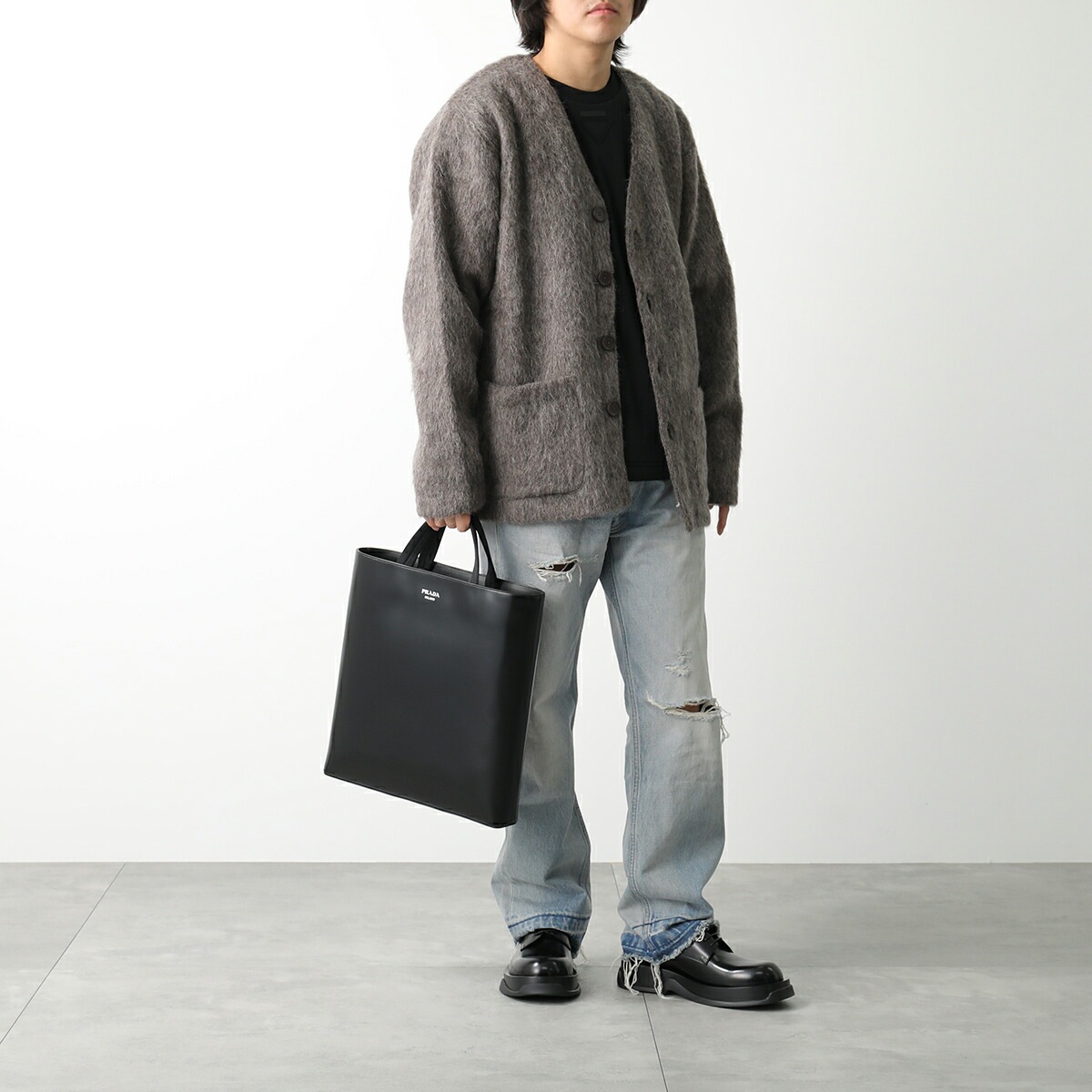 【訳あり】PRADA プラダ トートバッグ 2VG113 OOO ZO6 メンズ レザー ウォーターボトル ボトルホルダー付き ロゴ 鞄 F0002/NERO