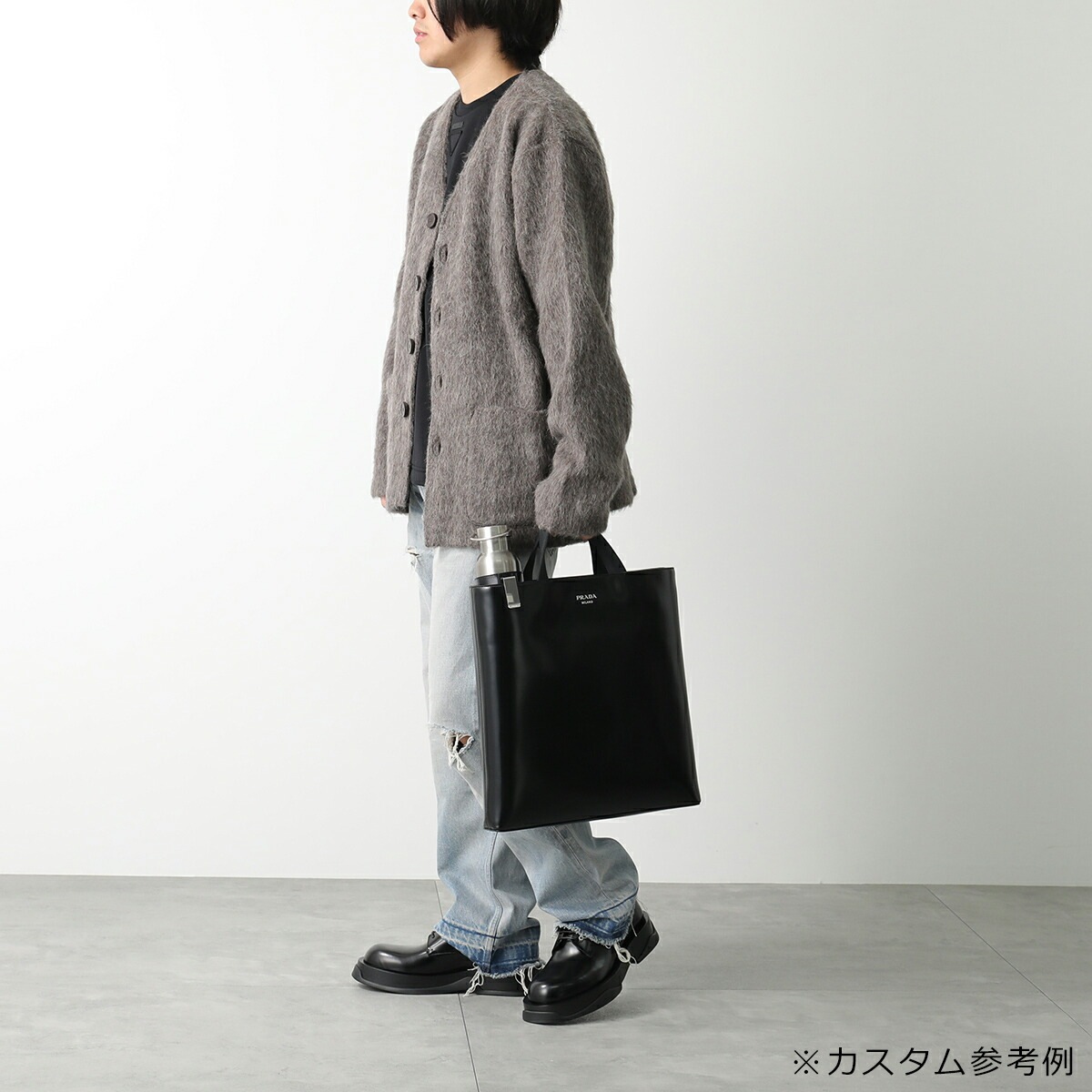 【訳あり】PRADA プラダ トートバッグ 2VG113 OOO ZO6 メンズ レザー ウォーターボトル ボトルホルダー付き ロゴ 鞄 F0002/NERO