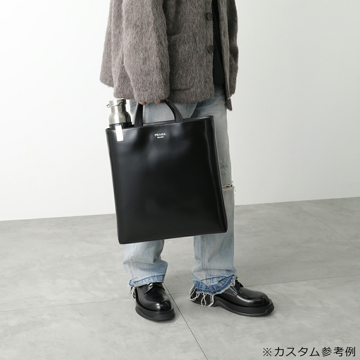【訳あり】PRADA プラダ トートバッグ 2VG113 OOO ZO6 メンズ レザー ウォーターボトル ボトルホルダー付き ロゴ 鞄 F0002/NERO
