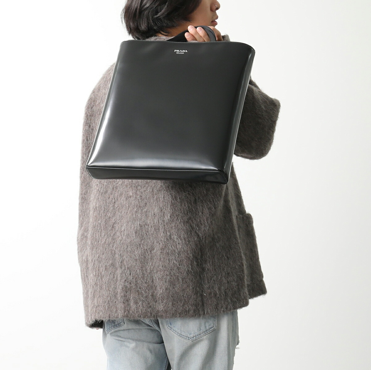 【訳あり】PRADA プラダ トートバッグ 2VG113 OOO ZO6 メンズ レザー ウォーターボトル ボトルホルダー付き ロゴ 鞄 F0002/NERO