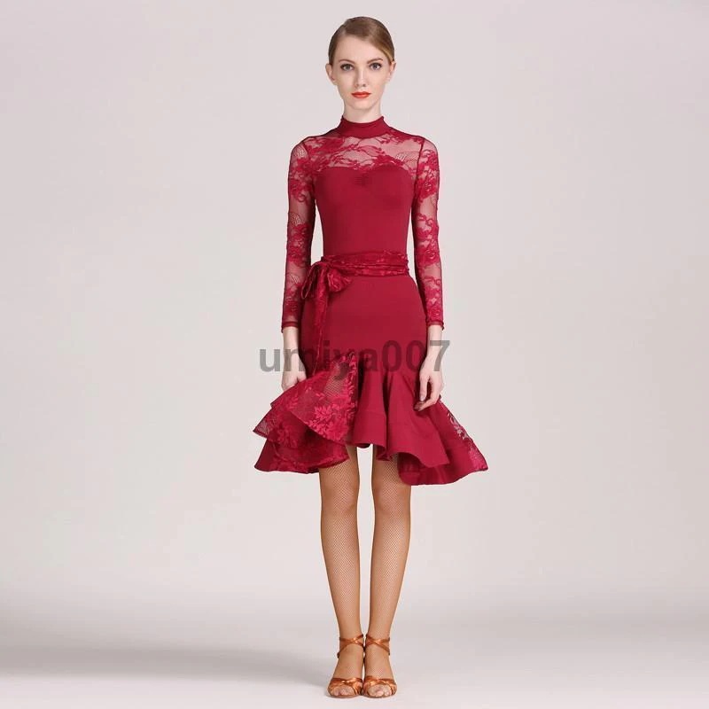 ダンス衣装 レディース ラテンダンス ワンピース レース マーメイド フレア ラテンドレス ダンスウエア 社交ダンス 舞台 ステージ衣装 ラテン専門服