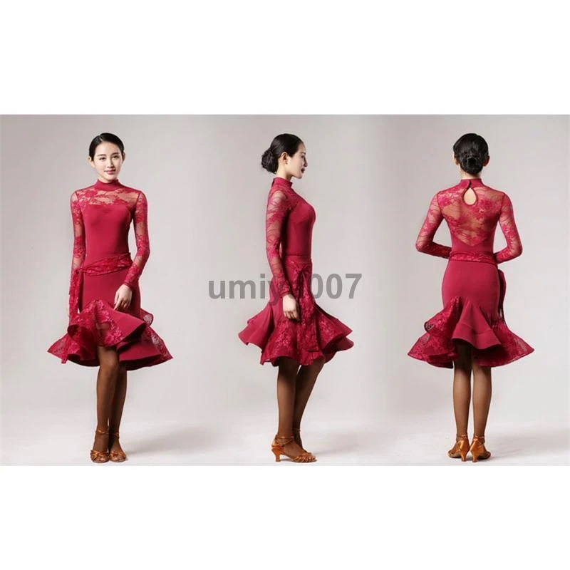 ダンス衣装 レディース ラテンダンス ワンピース レース マーメイド フレア ラテンドレス ダンスウエア 社交ダンス 舞台 ステージ衣装 ラテン専門服