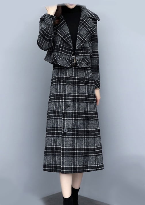 セットアップ ジャケット 上着 2点セット スーツ クロップ丈 ショート丈 ジャケット チェック柄 レトロ Aライン スカート ミモレ丈 膝上 袖あり 長袖 上下セット 2点セット ツーピース lsu
