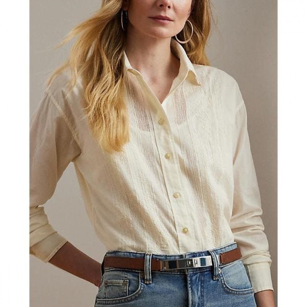 ローレンラルフローレンレーストリムコットンボイルシャツ (WMLRSHTS6820472101)