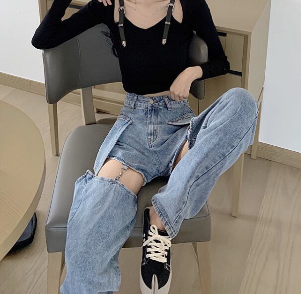 レディース ボトムス デニム ダメージ クラッシュ セパレート チェーン 変形 取り外し可能 肌見せ セクシー ハイウエスト 大人可愛い ママコーデ ママファッション 韓国系 オルチャン 人気 トレン レディース ボトムス デニム ダメージ クラッシュ セパレート チェーン 変形 取り外し可能 肌見せ セクシー ハイウエスト 大人可愛い ママコーデ ママファッション 韓国系 オルチャン 人気 トレン