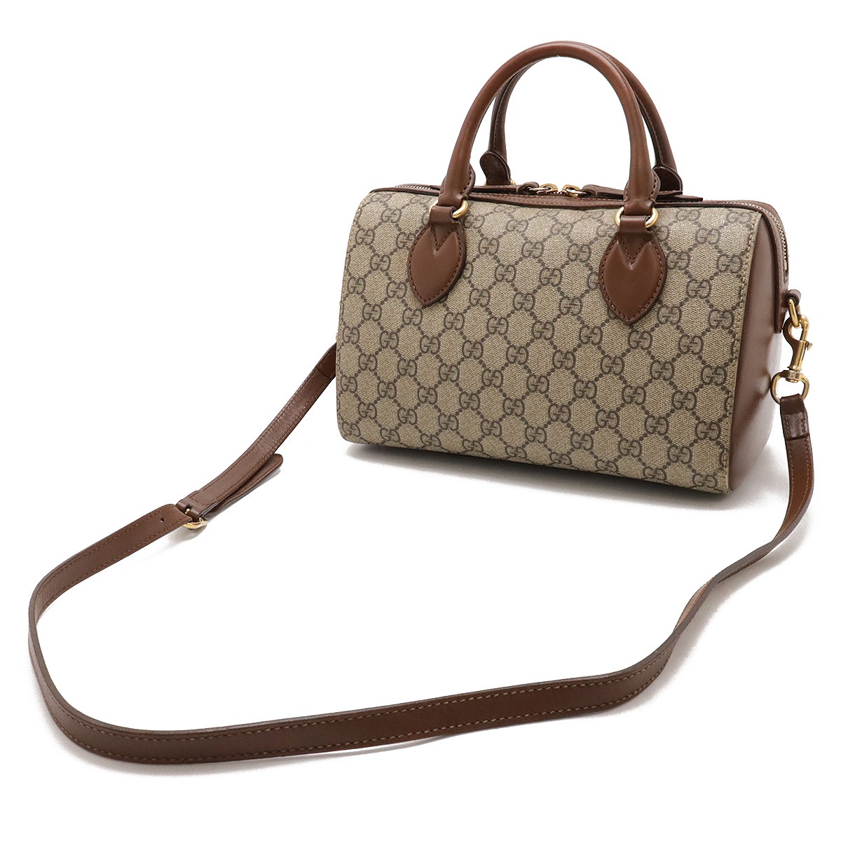 GGスプリーム ハンドバッグ ミニボストンバッグ 2WAY ショルダーバッグ レザー ベージュ ブラウン 茶 ゴールド金具 40952 GGスプリーム ハンドバッグ ミニボストンバッグ 2WAY ショルダーバッグ レザー ベージュ ブラウン 茶 ゴールド金具 40952